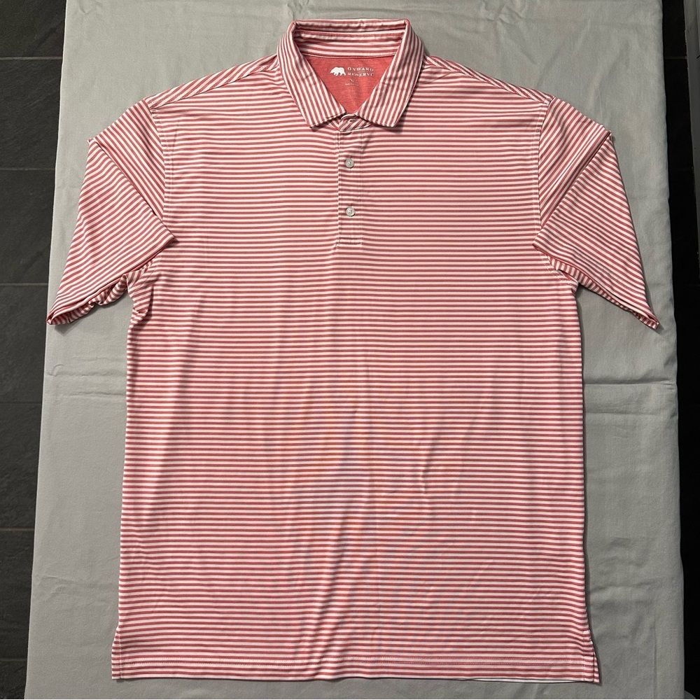 Onward Reserve XL Salmon Pink Striped Performance Polo